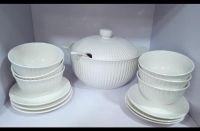 White ceramic soup set