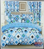 Blue Checked 7pc Woolen Duvet With Curtain