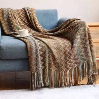 Bohemian style soft knitted throw blankets with tassel