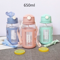 Baby bottle with straw and carrying strap