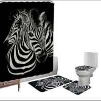zebra 4pcs Shower Curtain set + matching toilet  mat sets 