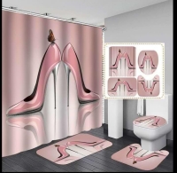 4pcs Shower Curtain set + matching toilet  mat sets 