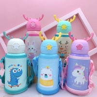 New creative Single wall Deer Horn Lid transparent plastic Baby water bottle with Handle kids and straw water bottle 