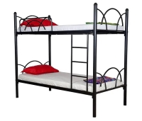 Black Metallic Double Decker Bed 3 by 6ft Double-layer Steel Frame Bed Child Student Dormitory Bed Children Bedroom Furniture With Safety Guardrails and Ladder