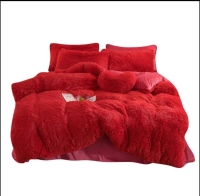 Red blue Faux Fur Velvet Fluffy Bedding High Quality Beddings 6pcs including 4 pillowcases 1 Fleece bedsheets 1 Fluffy velvet Duvet