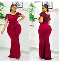 Best quality Maroon Bodycon Homecoming Dresses/bridesmaids Dresses/African Wedding ladies party dresses sizes M to 2XL
