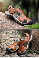 Reddish Brown Elegant Men leather open shoes men summer sandal with closed toe great look  size 38 - 48 normal fitting High durable
