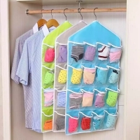 Quality 16 Pockets Clear Hanging Bag for Socks Bra Underwear Cupboard Rack Hanger Storage Organiser