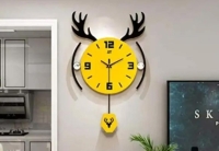 Each Decorative Wooden Wall Clock Hollow Scale Non Ticking Mute No Drilling Required Modern Quartz Clock for Living Room Bedroom (Color : Wood Size : A) (Yellow B)