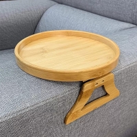 Sofa Tray Table Armrest Clip-On Tray Natural Bamboo for  Snacks, Remote Control Coffee ,  Fits Most seats