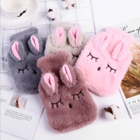 Winter Squinting Rabbit Hot Water Bottle Cute Water Injection Hot Water Bottle Reusable Hand Warmer Bag Can Be Used In Class. with faux fleece cover Capacity For cramps, cold season and rainy season