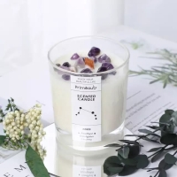 Order Decorative scented glass candle with crystal // Flavors;Lavender Eucalyptus Coconut Sage Blackcurrent                                      Vanilla
