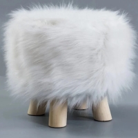 Order White Faux Fur Foot Stool, Round Stool with Washable Cover, Living Room Bedroom Garden Grey 11x11 inch Wooden Ottoman Sheet with Legs
