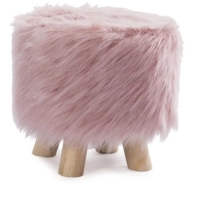 Pink Faux Fur Foot Stool, Round Stool with Washable Cover, Living Room Bedroom Garden Grey 11x11 inch Wooden Ottoman Sheet with Legs