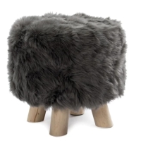 Order Grey Faux Fur Foot Stool, Round Stool with Washable Cover, Living Room Bedroom Garden Grey 11x11 inch Wooden Ottoman Sheet with Legs