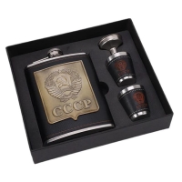 Stainless Steel Hip Flasks Set PU Leather Flagon Whiskey Wine Bottle cccp Engraving With 1 Funnel 2 Cups 