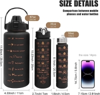 Buy 3 in 1 Black themed motivational water bottles// Mumutan Drinking Bottle Set of 3 2 L 900 ml + 300 ml Leak-Proof BPA Free Plastic Water Bottle with Time Markers, Portable for Camping, Bike, School