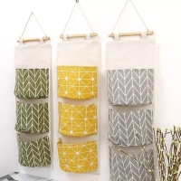 Order Unique Classy Wall Hanging Storage Bag, Waterproof Over The Door Closet Organizer| Linen Farbric Hanging Pocket Organizer with 3 Remote-Sized Pockets for Bedroom, Bathroom Yellow + Gray +Green