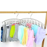 Stainless Steel Laundry Drying Rack Windproof Clothes Hanger with 8 Clips for Drying Socks,Drying Towels, Cloth Diapers, Bras, Baby Clothes,Underwear,Hat, Socks Gloves