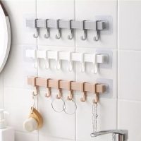 Buy this Breathtaking 6 Hooks Wall Hanging Hook Rack Kitchen Kitchenware Towel Hook Hanger for Wall Door Back Kitchen Bathroom Organizer Self Adhesive Durability and Fashion[White, Grey, Brown]