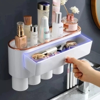 Multifunctional Easy to use and save toothpaste durable Easy to clean and disassemble 4 cups luxury toothbrush holder [WHITE]