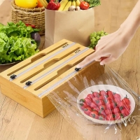 3 in 1 Foil and Plastic Wrap Organizer, Bamboo Plastic Wrap Dispenser with Cutter and Labels, Aluminum Foil Dispenser for Kitchen Organization and Storage, Compatible with 12
