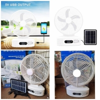 5in 1Rechargeable solar powered fan with radio/light/power bank Option 