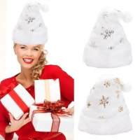 White Christmas Hat Gold Silver Snowflake Plush Xmas Santa Hats for Adult Christmas Costume New Year Holiday Party