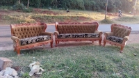 6 seater (3,2,1) Antique Settees sofa set with chester finish and artistic curved wood