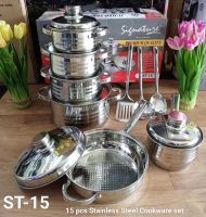 15 pcs Induction Base Stainless Steel Cookware set with Glass Lid  ST-15/Signature pots/Induction pots/