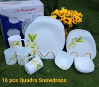 16 pcs Quadra Square Dinner sets Snowdrops/Diva dinner sets/with green flowers on white decoration