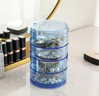 4 Layer Blue Jewelry Organizer, Rotatable Small Cute Acrylic Jewelry Box for Hair Clip Hair Tie Hair Accessories Earring Necklaces, Bracelet Tray Jewelry Holder for Preppy Women