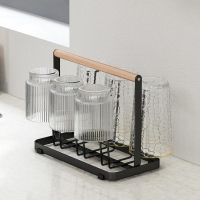 Iron Drain Cup Holder Water Cup Holder Household Portable Water Cup Holder Draining Rack with Tray Living Room and Kitchen Cup Storage