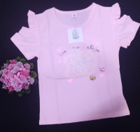 Printed Cotton Crew Neck Infant Girls T-Shirt [PINK]
