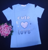 .Printed Cotton Crew Neck Infant Girls T-Shirt [BLUE]