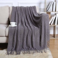 Ash Grey High quality Knitted throw blankets with tassel, keep warm in cold times.