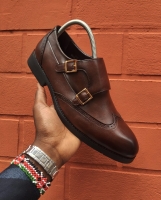 Brown Buckle Strap Men Leather Shoes