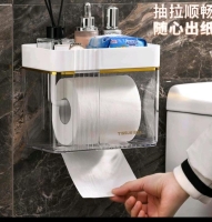 Wall mounted tissue holder with self-adhesive sticker Material: Acrylic