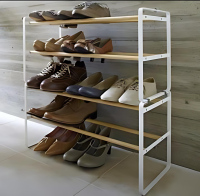Elegant 15pair capacity metallic shoe rack with wooden rods for shoes and accessories
