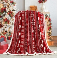Double Layered Xmas/Christmas Blanket Snowflake Series Printed Blankets Flannel Lamb Wool Oversized Down Throw Carpet