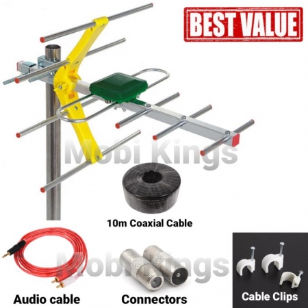 Outdoor Antenna Aerial For Digital TV 10M coaxial cable Audio cable Connectors
